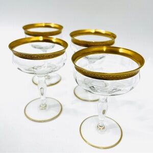 Set of 4 Vintage Minton Tiffin-Franciscan Champagne 4 Ounces Gold Rim Glasses
